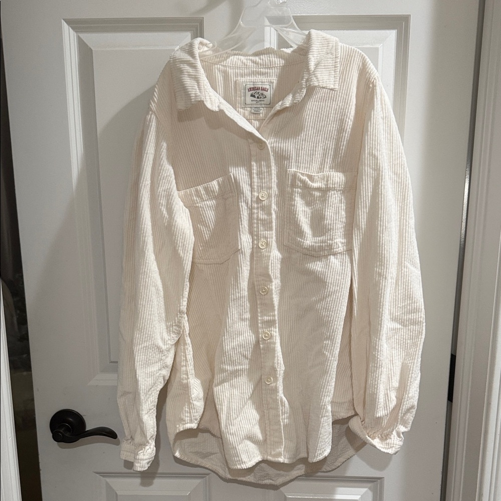 American Eagle Women’s Corduroy Cream Button-Up Shirt